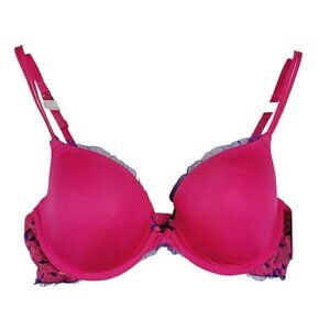 DKNY Push Up Bra Pink With Purple Ruffled Mesh Lace 36B NWT Padded Underwire